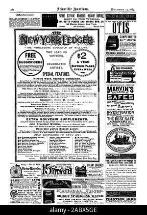 La fabrication de caoutchouc et de gutta-percha. CO. 35 Warren Street New York. "L'ÉDUCATEUR SAINS DE MILLIONS.' les grands écrivains. Les artistes. Caractéristiques spéciales. Herbert Ward Stanley's Companion. Herbert Ward le compagnon de Stanley dans ses explorations dans l'Afrique est le seul blanc connecté avec 8tanley's explorations africaines qui n'a jamais retourné vivant du 'Dark Continent.' articles de M. Ward qui traverse huit numéros de la comptabilité générale ' ' sont des plus extrêmement intéressante avec photos et couvrir de ses aventures des années vivent en Afrique et ils seront illustrés par des croquis faits par M. Ward Banque D'Images