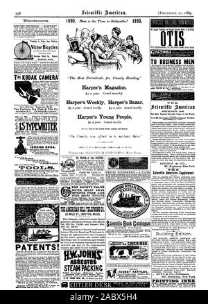 Le meilleur des périodiques pour la lecture de la famille." Harper's magazine Harper's Weekly Harper's Bazar Harper's Jeunes sans affranchissement dans les États-Unis Le Canada et le Mexique. 'Aucune famille ne peut se permettre d'être sans eux.' OTIS Otis Brothers & Co. 38 Park Row New York. ALLENTOWNPA NOYER CASTINGS Hack Page chaque insertion 51.00 une ligne. En fait 100 Division de l'instantané. La main-d'Eastman Dry Plate & Film Co. Rochester N.Y. JE 15 Londres Oxford St.. La simplicité de la fiabilité de l'économie de la sécurité. Soupape de sécurité POP CLAPET DE DÉCHARGE DE L'EAU VAPEUR AMÉLIORÉE GAGE À AERICAIIILL 95 INDICATEUR DE TIMOR CO. LAIT ST. BOSTON Banque D'Images