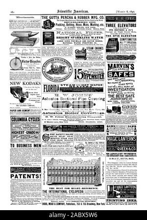 Les encres d'LANTERG. Victor Bicyclettes LE EASTMAN COMPANY MESDAMES'GEFLEMEN SAFEllES TANDEM SECURITES DE  % PLUS CRADEON « !Y LA gutta percha & RUBBER MFG. CO., Scientific American, 1890-03-08 Banque D'Images