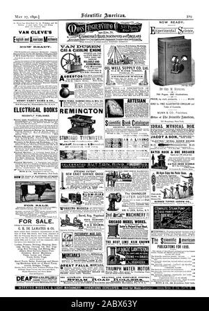 VAN CLEVE'S HENRY CAREY BAIRD & CO. S10 Noix de Philadelphie PA U.S. A. LIVRES ÉLECTRIQUES publié récemment. Les installations d'éclairage électrique et la gestion d'Équipements Électriques Instrument-Making pour amateurs.-A 361 Broadway. New York. Pour la vente. Puits de pétrole SUPPLY CO.,LTD 91 & 92 Water Street Pittsburgh Pa 4a. 7V3EF .M.Mit RÉCEMMENT ARTÉSIENS P U II J'ai fini. 361 Broadway New York. Comme une laine DOUBLURE Co. Cleveland Ohio. 2e ri machines maintenant prêt. Par GEO. M. Hopkins. 740 Pages 680 illustrations. Envoyer gratuitement illustré circulaire et Table des matières. MUNN & CO. LES ÉDITEURS DE MUSIQUE IDÉAL FORT 'ELECTRIC Banque D'Images