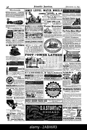 COMPTOMETER ESTIMÉ & TARRANT MFG. 52-56, rue de l'Illinois Chicago CO.. Ceinture acier + + LE LAÇAGE SMITH MACHINE À ÉCRIRE LE PREMIER Premier ministre Smith Typewriter Co. Syracuse N. Y. U. S. A. COLTON'S PATENT NETTOYEUR DE FICHIERS COLTON'S PATENT LES PORTE-OUTILS Gates Gates Pulvérisateur Rouleaux Cornish Rock et les disjoncteurs du minerai de fer VVOIllis 50 GATES C ainsi. Clinton St Chicago. Nouveau KODAKS Sept nouveaux styles et dimensions des films transparents. La société Eastman de fixation de la corde. Fulton & fer Wks Moteur Otis Brothers & Co. à New York Park Row 38 ascenseurs. Les tombes de l'eau TRANSMISSION ÉLECTRIQUE Roue Pelton. La roue de l'eau CO. 121-123 PELTON Banque D'Images