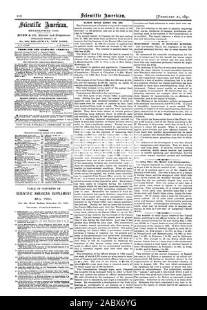 Publié chaque semaine au n°361 BROADWAY NEW YORK. 0. D. MUNN. A. E. BEACH. Le Scientific American Supplement Building Edition. Édition espagnole de la revue Scientific American. Table des matières. TABLE DES MATIÈRES DE SCIENTIFIC AMERICAN SUPPLEMENT DES BREVETS Rapport pour 1890. La détection de l'huile d'Olive Beurre et margarine, 1891-02-21. Banque D'Images