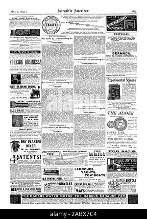 P. F. OLDS & FILS HENRY CAREY BAIRD & Co. et libraires éditeurs industriels importateurs 810 Walnut St Philadelphie. Pa U. S. A. Pour les chemins de fer échange Helena dans le Montana. Poste EX LES MACHINES À ÉCRIRE. Affaires étrangères ! Pour la..  oilkMAGIC A.L.M. LANTE AUX BERMUDES. L'ADDER 21DDER WEBB CO. les sciences expérimentales Geo. M. Hopkins. MUNN & CIE Éditeurs 361 Broadway New York. zELL PROPOSITIONS. Propositions de MAIL-BAG FIXATIONS ET CORDON POUR LE FER ET DE PIÈCE. Haute VITESSE ROUES SÉCURITÉ FIXATIONS SOLIDES DE COUPER et légers. Avec les compliments de l'Tanite Co. de Stroudsburg Pa. propriétaire. L'Tanite de Co. Banque D'Images