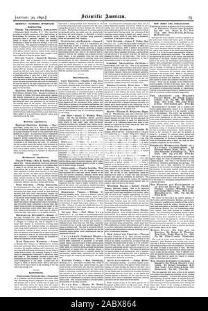 Récemment les inventions brevetées. Appareils de fer. Appareils mécaniques. Agricole. Divers. Nouveaux LIVRES ET PUBLICATIONS., Scientific American, 1892-01-30 Banque D'Images