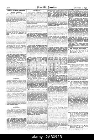 Récemment les inventions brevetées. Appareils de fer. Mécanique. Agricole. De nouveaux livres et diverses publications., Scientific American, 1892-10-11 Banque D'Images