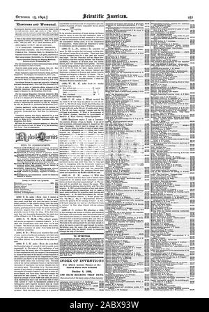 Pour les inventeurs. INDEX DES INVENTIONS pour lesquelles lettre. Brevet de la United States ont été octroyées le 4 octobre 1892 et chaque roulement CETTE DATE., Scientific American, 1892-10-15 Banque D'Images