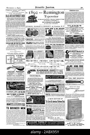 Machine à écrire et la durabilité de la construction est LARKIN laiton et fer fondateur. HENRY CAREY BAIRD & Co. et populaires livres instructifs pour les ingénieurs et les pompiers. Pour les hommes d'affaires estimé JOUE MANDRINS & TARRANT MFG. ROCK & CO. PORTES COUPE-minerai TYPE D'ACIER POUR MACHINES À ÉCRIRE, New York StenoilWks.100 Nassau St. N.Y Puits artésien UNE NOUVELLE ÉDITION DE TY na IV 1TCI. Matériel électrique ÉLECTRICITÉ STANLEY & PATTERSON FORT xperirnerital OUTILS CLÉS POST science ? MUNN & CIE Éditeurs. 361 BROADWAY NEW TURK. Comment faire une ligne très DYNAM. 'Empêcher. Seulement les incubateurs guitares au bord du lac. L'Arion mandolines Banque D'Images