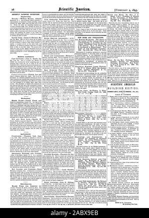 Récemment les inventions brevetées. L'ingénierie. Couloir d'appareils ménagers. Mécanique. Agricole. Divers. De nouveaux livres et de publications. Édition du bâtiment. Numéro de février 1893.-(no 88.1 Sujets connexes. tous les marchands de journaux. MUNN & CIE ÉDITEURS 361 Broadway New York., Scientific American, 1893-02-11 Banque D'Images