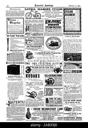 LOVELL CYCLES DIAMOND GRADE LE PLUS ÉLEVÉ. Prix LES PLUS BAS. Pour les dames ou messieurs John P. Lovell Arms Co. MASSE BOSTON Fabricants. LUNKENHEIMER 'junior' Le lubrificateur Société ASUSTOS Lunkenheimer suc VAPEUR VÉLO EMBALLAGE ARGUMENT être fabrique est de l'Immigration de l'état de l'Oregon VAPEUR ELECTRO MOTEUR. Le gaz ou l'ESSENCE POUR LE CARBURANT. Pas de chaudière. Pas de feu. L'OAAG N1. Aucun ingénieur. Exploité par moteur étincelle de petite batterie. Vous tournez le commutateur -fabriquée par THOMAS KANE & CO. CHICAG MALADE. Les encres d'ENE17 JOHNSON & CO.'S INK Dixième et Lombard Sts.Philadelyhiaand47rue Rose099.DaaneNew NEWWRK A New York Banque D'Images