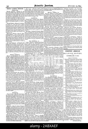 Récemment les inventions brevetées. L'ingénierie. Agricole. Le ménage etc. Bicyclettes véhicules etc. divers. Édition du bâtiment. 361 Broadway New York., Scientific American, 1893-10-11 Banque D'Images