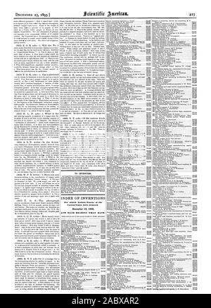 Pour les inventeurs. Pour qui les lettres patentes ou les États-Unis ont été octroyées et chacun portant cette date., Scientific American, 1893-12-23 Banque D'Images