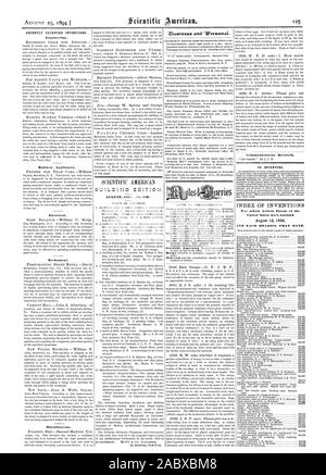 Appareils de fer. Pour l'aile voitures de tramway.-William électrique. Mécanique. Divers. Août 1894.-(no 106.) Communications reçues. Pour qui les lettres patentes de la 'United Staten étaient accordées, Scientific American, 1894-08-25 Banque D'Images