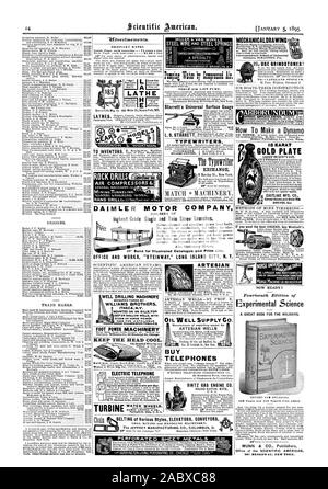 Les roues de l'eau de la turbine. JAMES LEFFEL & CO. NE Illvo OFFICE&KS24 ST PONT BROOKLYN .Y. La jauge de surface universel Starrett LES MACHINES À ÉCRIRE. Les puits artésiens ACHETER TELEPHONES SINTZ MOTEUR GAZ CO. GRAND RAPIDS au Michigan. Pages 0 et 0 coupes superbes ajouté. MUNN & CIE Éditeurs ROCK DRILLS COMPRESSEURS AIR& artésien change la façon de faire une Dynam est d'EASTLAKE DORÉ OR FIN MEG. CO. LE DESSIN MÉCANIQUE école par correspondance de Iustrial SCRANTON Sciences. PA. ARBORUNDUM 198 u Utiliser des meules ? Les sciences expérimentales UN GRAND LIVRE POUR LES VACANCES. DRAUCHTP J LE PLUS GRAND ET LE PLUS COMPLET DES MACHINES BIEN 'DRILLING WILLIAMS Banque D'Images