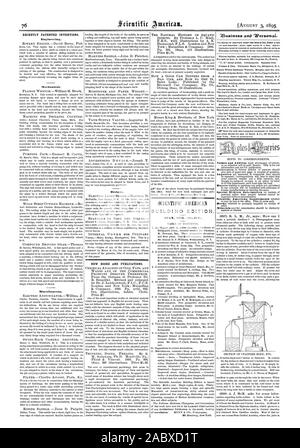 Récemment les inventions brevetées. L'ingénierie. Mécanique. Divers. Dessins et modèles industriels. De nouveaux livres et de publications. SCIENTIFIC AMERICAN BUILDING EDITION. Un Wersonat Zusiness «« 1895-08-11,. Banque D'Images