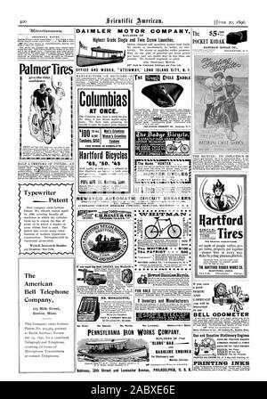 DAIMLER MOTOR COMPANY BUILDERS de grande qualité et unique lance à double vis. Envoyer pour l'illustration de Catalogue et liste de prix. OFFICE DE TOURISME ET TRAVAILLE 'STEINWAY' DE LONG ISLAND CITY N. Y. HUNTER SADDLE CO. 8 CYCLES WHITMAN Chambers St. N. Y. Si les inventeurs et les fabricants BELL KODAK POCKET Stebbens odomètre Davis & Co. 33 Sudbury St. Boston Mass. le gaz et l'essence de l'essence des moteurs fixes moteurs de traction MOTEURS POMPES combinées et par l'un pour n'importe quel but CHARTE MOTEUR GAZ CO. P. 9. Box 148 Sterling Ill. d'encre d'9.J.Ove1fi9entent5 PalmerTires Typewriter 327 Brevets Broadway New York. L Banque D'Images