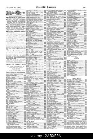 INDEX DES INVENTIONS pour lesquelles Lettres patentes de l'United States ont été octroyées et chacun portant cette date., Scientific American, 1896-10-24 Banque D'Images