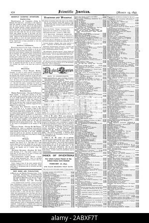 Récemment les inventions brevetées. L'ingénierie. Couloir d'appareils ménagers. Installation électrique. Divers. Dessins et modèles industriels. De nouveaux livres et de publications. INDEX DES INVENTIONS pour lesquelles Lettres patentes de l'United States ont été octroyées le 23 février 1897 et chaque roulement CETTE DATE., Scientific American, 97-03-11 Banque D'Images