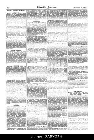 Récemment les inventions brevetées. L'ingénierie. Appareils de fer. Installation électrique. Les vélos Etc. Mécanique. Agricole. Divers. Mouvement mécanique pour la conception du temps. Nouvelles des malappris etc., Scientific American, 1897-10-11 Banque D'Images