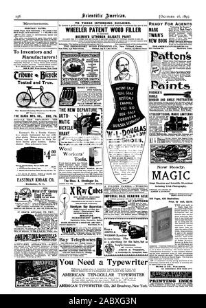 Les tarifs ordinaires. Page intérieure chaque insertion - 75 cents une ligne arrière Page chaque insertion. 81.00 Une ligne pour les inventeurs et les fabricants ! 266 & 267 West Street New York Cribune Location testé et vrai. La roue la plus facile dans le monde. La fabrication de noir. CO. ERIE PA. '''Holdenoh Plaque Double .76 ' Eastman's Extra Ea pH Dr yristea 71 % a$  % par douz. .66 EASTMAN KODAK CO. Rochester N. Y. L'IMPORTE QUEL ENDROIT PAR QUICONQUE POUR TOUT TRAVAIL DE BATEAUX MOTEUR À GAZ, Boîte de 148 sterling malade. En plus des erreurs de tête 62-55 Bureau ILLINOIS ST 61,1000. Le NOUVEAU DÉPART MATIC LOCATION Bois FREIN Outils des travailleurs. L Banque D'Images