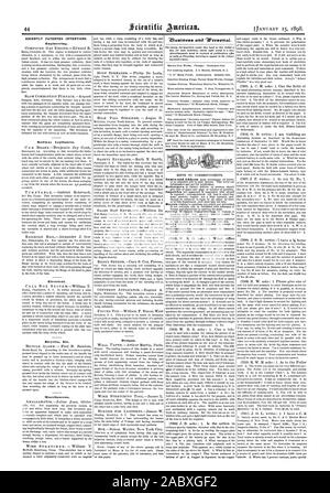 Récemment les inventions brevetées. L'ingénierie. Couloir d'appareils ménagers. Installation électrique. Les vélos Etc. Divers. Designs., Scientific American, 1898-01-11 Banque D'Images