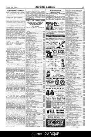 INDEX DES INVENTIONS pour lesquelles Lettres patentes de l'United States ont été émises pour la semaine se terminant le 4 juillet 1899. MAT CH USINE.-DESCRIPTION SEBASTIAN LATHE C.0.120ST ponceau. CINCINNAT1.0. SHEPARD. LATHECO 133 W. 50 Cincinnati St. 0. La clé à tuyau laiton HALL. Un outil parfait avec FRICTION GRIP. Presses pour Sub-Press Travail. Cinq tailles. Sub-Presses et outils pour acheter. BLAKE & JOHNSON P. O. Box 7 WATERBURY CONN. Victoire de haute qualité. Les machines simples machines ou équipements répondre pour toute catégorie de travail. J. A. FAY &. CO. 10-30 John St CINCINNATI OHI Christiana Pa. U.S. A. Ingénieurs Fondateurs et Banque D'Images