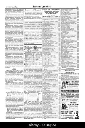 United States ont été émises pour la semaine se terminant le 10 verfisemenfo «. Les tarifs ordinaires. À l'intérieur de chaque insertion Page 75 c. une ligne arrière Page chaque insertion $1.00 une ligne Reine Transits et optique et le niveau scientifique DES BREVETS FORBES MOURIR LES STOCKS. CURTIS & CURTIS BARNES' EXERCICES DEBOUT 1999 Ruby Street Rockford malade. Imbécile et Rod Power Maelligerll SENECA FALLS MFG. COMPANT., Scientific American, 1899-08-05 Banque D'Images