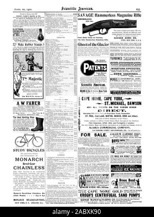 New York. 50 ANNÉES D'EXPÉRIENCE EN MATIÈRE DE MARQUES DE COMMERCE BREVETS DESSINS INDUSTRIELS DROITS D'AUTEUR &C. Scientific American. CAPE NOME CAPE YORK -mi --ST. MICHAEL DAWSON ET TOUS LES POINTS SUR LE FLEUVE YUKON, l'exploitation de sa propre flotte de bateaux à vapeur de l'océan de première classe ST. PAUL PORTLAND RAINIER BERTHA DORA et d'autres. De nouveaux dossiers de cartes et d'autres détails comme le transport de marchandises et l'adoption d'écrire t'ALASKA COMMERCIAL COMPANY 100 de la et enregistrés par KROGH'S SABLE CENTRIFUGES POMPES, 1900-04-21 Banque D'Images