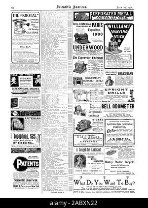 Brevets Dessins industriels Droits d'auteur l'expérience &C. Scientific American. est une pratique Portable SV Flamme cuisinière Marine Monarque les moteurs à essence. Câblage standard des puits artésiens, 1901-07-27 Banque D'Images