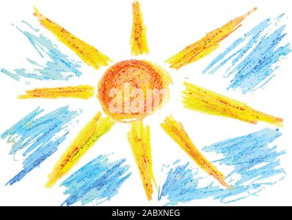 La main de l'illustration stylisée le soleil avec des nuages. Illustration de Vecteur