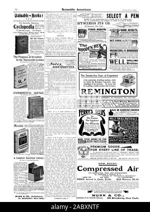 Ualuable Books ! Édition révisée et augmentée de 1901 à 15 000 reçus. 734 pages. dans la moitié du Maroc. Publiez GRATUITEMENT. Impressions. et de requêtes. MUNN & CIE Éditeurs 361 BROADWAY NEW YORK. Travaux sur ard MAGIC MAGIC. Les progrès de l'invention au xixe siècle la science expérimentale. Pour l'agriculteur le jardinier et la ménagère Detroit Michigan MAGIC 1901 ANNEXE. L'OOP 349 Broadway New York. L'humidité de l'INCUBATEUR MONOGRAMMES fournis SPENCIRIAN BORNE CO. de bons résultats. Incubateurs fiable &ÉLEVEUSES DE VOLAILLES SIÈCLE LIVRE sûr Hatch Incubator Co. Centre d'argile de l'ONÉ. orColumbusO. catalogue illustré des pépinières Banque D'Images