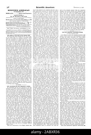 SCIENTIFIC AMERICAN A ÉTABLI 1845 publié chaque semaine à LA LEÇON DE L'EAST RIVER BRIDGE INCENDIE. Pour les galeries DU TUYAU TUNNEL BROADWAY. Le nouveau système de PHARE AMÉRICAIN., 1902-11-22 Banque D'Images