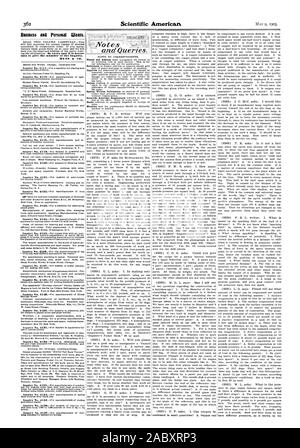 Entreprise et Personnel veut. sary pour donner le numéro de l'enquête. MUNN & Co. d'excellence et requêtes., Scientific American, 1903-05-09 Banque D'Images