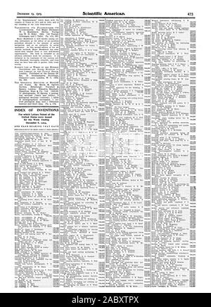 INDEX DES INVENTIONS pour lesquelles Lettres patentes de l'United States ont été émises pour la semaine se terminant le 8 décembre 1903, Scientific American, 1903-12-19 Banque D'Images
