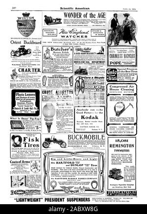 Gar Buckboard Orient WALTHAM MANUFACTURING CO. DE BATEAUX Bausch & Lomb Opt. ' ROCHESTER N. Y. New York Boston Chicag Fisk FISK Pneus RUBBER COMPANY ' Chicopee Falls Mass. blasons durables fiables et précises de boucherie de Boston à partir des mines polonaises R. H. MARTIN 220 B'way, New York. Les AGENTS VOULAIENT UN MALADE-PRIX NÉCESSITÉ HOR 0 L 0 GI CAL MINISTÈRE Gagner un vélo 500 Roues usagés n'importe qui peut faire de bonnes photos par le système Kodak. De meilleurs résultats que l'ancienne manière. EASTMAN KODAK CO. nous =tern Chambre Photo Société de nettoyage des lentilles et des volets de chaque genre pour toutes les fins ; processus d'Amateur. Vendu Banque D'Images