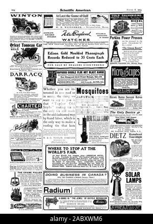 À la dernière partie de golf W. H. WEISSBROD - Greenfield Massachusetts DURABLE FIABLE PRÉCISE M. élégant d'une conception efficace, Edison moulé Phonoimph Gold Records réduit à 35 cents pour chaque vente par les marchands partout Nos Hapgood allemande 21,75 $ Gamme HAPCOOD M Fe. CO. 237 rue Front ALTON MALADE. Les moustiques LE CULECIDE CO. L'entreprise idéale où s'arrêter lors de l'Exposition universelle d'un monde idéal est juste place d'arrêt - AMERICAN HOTEL Saint Louis. Pratiquement à l'épreuve du feu. Cinq cents lumière aérées. Situé juste à l'entrée principale de l'attenant deux minutes à pied au coeur même de l'Exposition Mondiale Motif Banque D'Images