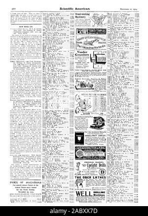 INDEX DES INVENTIONS Compteurs Veeder gratuitement Livret MFG VEEDER. CO. PRENDRE LA ROUTE POUR LE NICKEL PLATE, Père Louis juste. Andrew Ce.rnegie Thomas A. Edison DÉMÉNAGEMENT PHOTO KLEINE OPTICAL CO. Les machines électriques pour l'Elbridge détails intimes GOODELL =PRATT COMPANY 10 à 50 pouces 1999 Swing Ruby St. Rockford Illinois TOURS OBER Ober Mfg.Co. l10 Bell St Chagrin Falls 0. U.S.A. &z PERCEUSES PIED WILLIAMS BROS. Ithaca N. Y. HARRINGTON Outils ROI &CO. PERFORANTES METAI PERFORÉ. : :) CALANQUES DE TOUTES SORTES. g25NORTHUNIONST.CHICAGO1LL., Scientific American, 1904-12-10 Banque D'Images