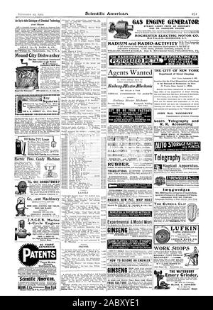 Voyant fixe GÉNÉRATEUR À MOTEUR À GAZ À PARTIR D'UN GAZ OU D'ordinaire. Moteur ESSENCE MOTEUR ÉLECTRIQUE ROCHESTER CO. Par M. Chas. Baskerville DE TOUTES SORTES POUR TOUS LES USAGES. . Prêt à Mound City lave-vaisselle lave-vaisselle sur le marché de l'ihe essayer carrelets imprime. COMMISSION LIBÉRALE AUX AGENTS DE BREVETS ET DE DESSINS. CONN. MASON'S NEW PAT. Palan à FOUET NOUVEAUTÉS & articles brevetés et le modèle expérimental de GINSENG DE TRAVAIL LA VILLE DE NEW YORK Department of Street Contrat de nettoyage pour l'élimination finale des déchets dans le quartier de Manhattan pour cinq appareils magiques. Utiliser la P MEULES CLEVELAND STONE CO. ( 2d Banque D'Images