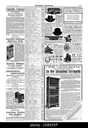 Volumes précieux américain vient de paraître l'outillage et fabrication interchangeables : 4,00 $ vient de publier la revue Scientific American Livre de référence des mouvements mécaniques et des appareils périphériques Pouvoirs par GARDNER D. HISCOX M.E. Grand Svo. 402 pages. 1649 Illustrations avec texte descriptif.  : 83,00. IIECHANICAL nouveautés et les mouvements mécaniques des appareils de construction : 3,00 $ américain VIENT DE PARAÎTRE Estates et jardins par BARR FERREE. 410 x 131i pouces. Couvercle lumineux et 275 illustrations. 340 pages Prix 910,00 BABBITT MÉTAUX.-SIX IMPORTANT VOTRE BUREAU DE NEW YORK SCHOOL Cours Banque D'Images