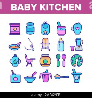 Cuisine bébé Éléments Collection Icons Set Vector Illustration de Vecteur