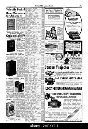 Narguer( et les éditeurs 361 Broadway New York. Vous avez un téléphone dans votre bureau des cours New York Telephone Co. est Dey Street BRENNAN LE MOTEUR STANDARD DE CONTRÔLE SILENCIEUX SILENCIEUX YANKEE Votre voiture peut Sifflet Co. 8 ? Broadway New York la "meilleure" LA LUMIÈRE ' BEST ' LIGHT CO. Le CLEVELAND STONE CO. 900 nouvelles formules. L'annexe 1901. Projecteur Opaque MAGIQUE TAPIDARD «' Deux =automatique Vitesse moyeu de frein Coaster LA SOCIÉTÉ STANDARD - Connecticut Torrington CONTINU GÉNÉRATEUR À MOTEUR À GAZ À PARTIR D'UN GAZ OU D'ordinaire. Moteur ESSENCE MOTEUR ÉLECTRIQUE ROCHESTER CO. 10-12 Frank St. ROCHESTER N. Y. ACME ROAD CO. Banque D'Images