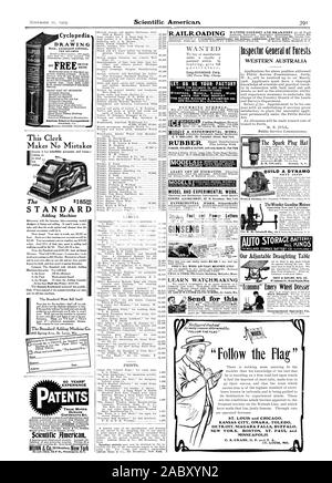 60 ans d'expérience d'affaires BREVETS DESSINS INDUSTRIELS DROITS D'AUTEUR &C. Rinerican scientifique des étiquettes. Ce n'est pas commis des erreurs rien sur son esprit, mais l'ajout d'., Scientific American, 1905-11-11 Banque D'Images