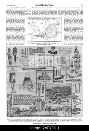 Les galères de NEM LAC'. Inonder LA VALLÉE DE BOLSENA. Vestiges de l'ÉPOQUE ROMAINE LES CUISINES DANS LE LAC. NEM, Scientific American, 1906-1907-14 Banque D'Images