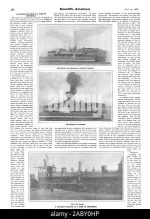 Une collision ferroviaire COMME UNE FORME DE DIVERTISSEMENT. Une collision ferroviaire COMME UNE FORME DE DIVERTISSEMENT. portant. Le moment de la collision., Scientific American, 1906-1907-14 Banque D'Images