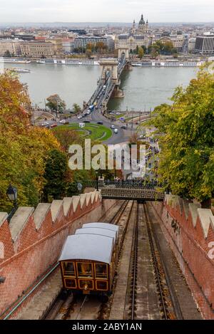 Funiculaire sur la façon de le château de Buda, à Budapest, Hongrie Banque D'Images