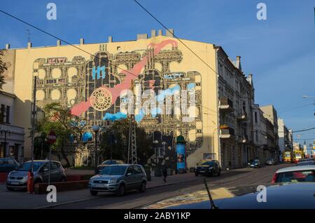 Peinture murale par M-City, 19 rue Legionów, Łódź, Pologne Banque D'Images