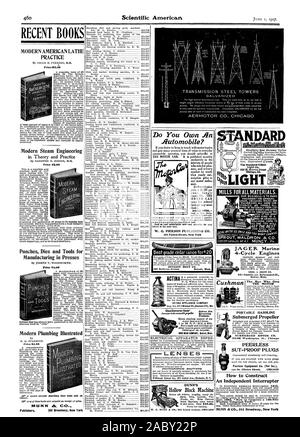 Livres récents MODERN AMERICAN TOUR MODERNE DE LA PRATIQUE DE L'ingénierie de la vapeur dans la théorie et la pratique : $3.00 poinçons matrices et d'outils pour la fabrication de presses en plomberie moderne illustré Publishers 361 Broadway New York le moteur à l'ÉPREUVE DES FICHES PEERLESS SUT comment construire un disjoncteur indépendant vous êtes propriétaire d'une automobile ? Et gagner beaucoup de conseils pratiques, de valeur dans l'automobile de tous les jours vous devriez vous inscrire à l'opération exclusivement dans l'intérêt des personnes et assurez-vous que chaque nombre est utile de scription : pour le SIAST. Prix de souscription de 1,00 $ par année. Voiture à moteur unique peut être commandé par l'intermédiaire d'une news Banque D'Images