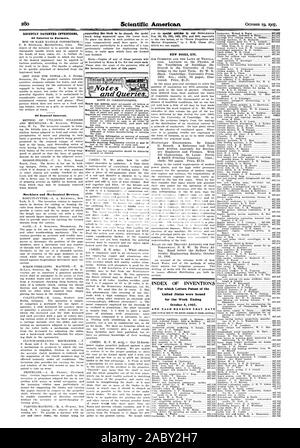 Récemment les inventions brevetées. D'intérêt pour les agriculteurs. D'Intérêt Général. Machines et appareils mécaniques. Nouveaux livres ETC. INDEX DES INVENTIONS pour lesquelles Lettres patentes de l'United States ont été délivrés, Scientific American, 1907-1910-11 Banque D'Images