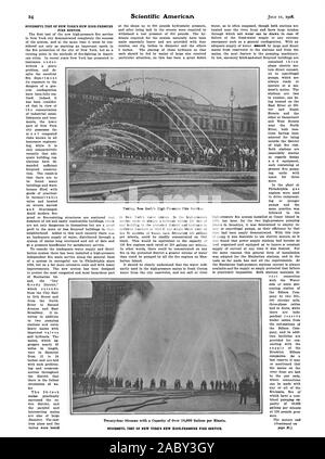 TEST RÉUSSI DU NEW YORK'S NOUVEAU SERVICE INCENDIE HAUTE PRESSION. Le premier test du nouveau service d'incendie haute pression dans la ville de New York a démontré le succès complètement considérées non seulement comme ce qui marque une époque dans la protection incendie de la ville de New York mais comme un tournant dans les méthodes de la lutte contre l'incendie dans les villes peuvent-Ameri. Au cours des dernières années, New York a présenté à l'assurance sous le r écrivains un problème grave et de dépit de l'excellent service d'incendie, son exposition aux dangers d'un embrasement général ont été entièrement centralisé de rea. En fait, il a été de considérer qu'en raison de t h e Banque D'Images