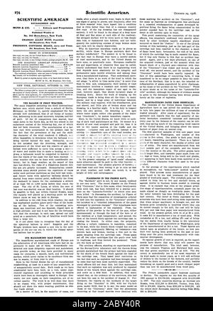 SCIENTIFIC AMERICAN A ÉTABLI 1845 publiés chaque semaine au n°361 Broa.ent.y. New York 361 Broadway. New York 361 Broadway. New York, 1908-10-24 Banque D'Images