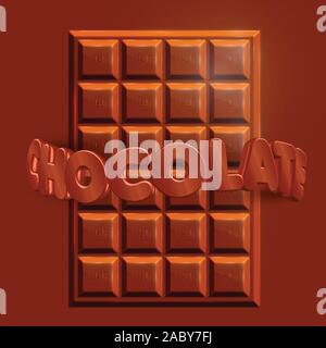 3D réaliste de chocolat avec 3D "chocolat", texte vector Illustration de Vecteur